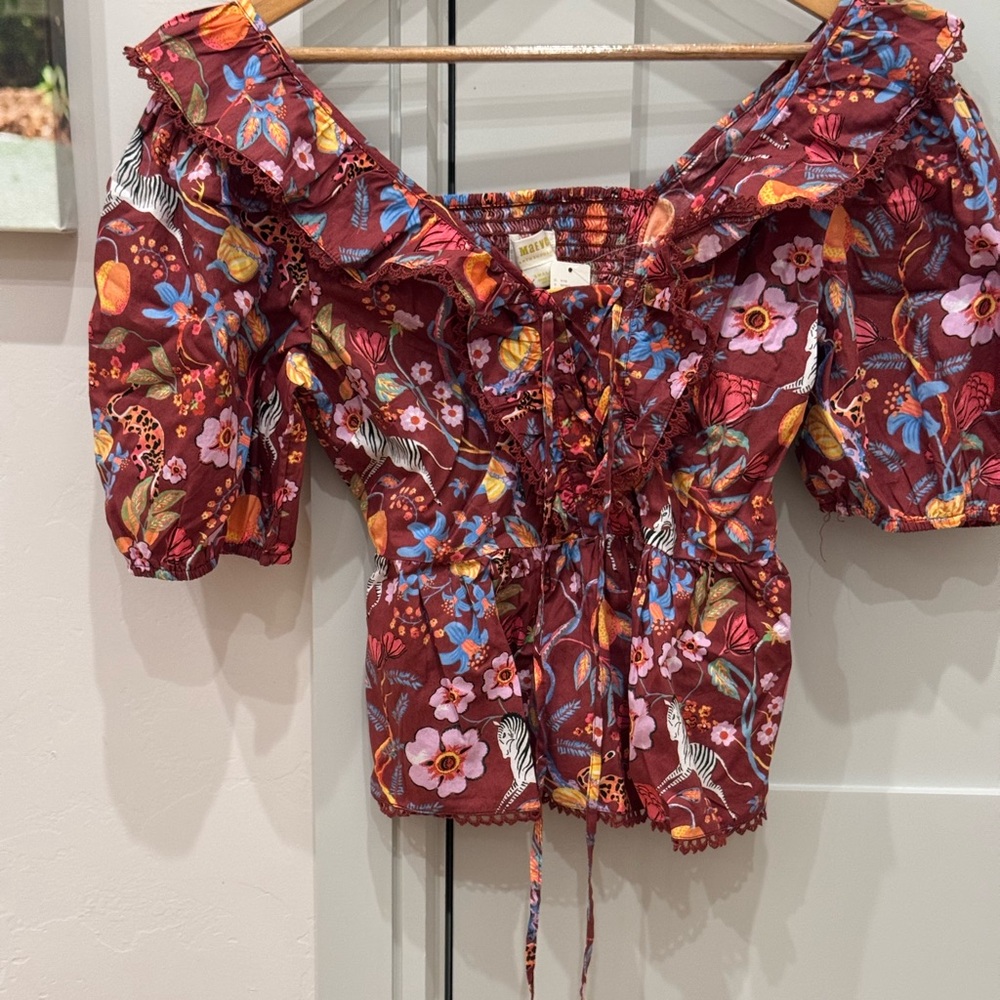 Anthropologie Maeve Multicolor Floral Blouse with Ruffles size S